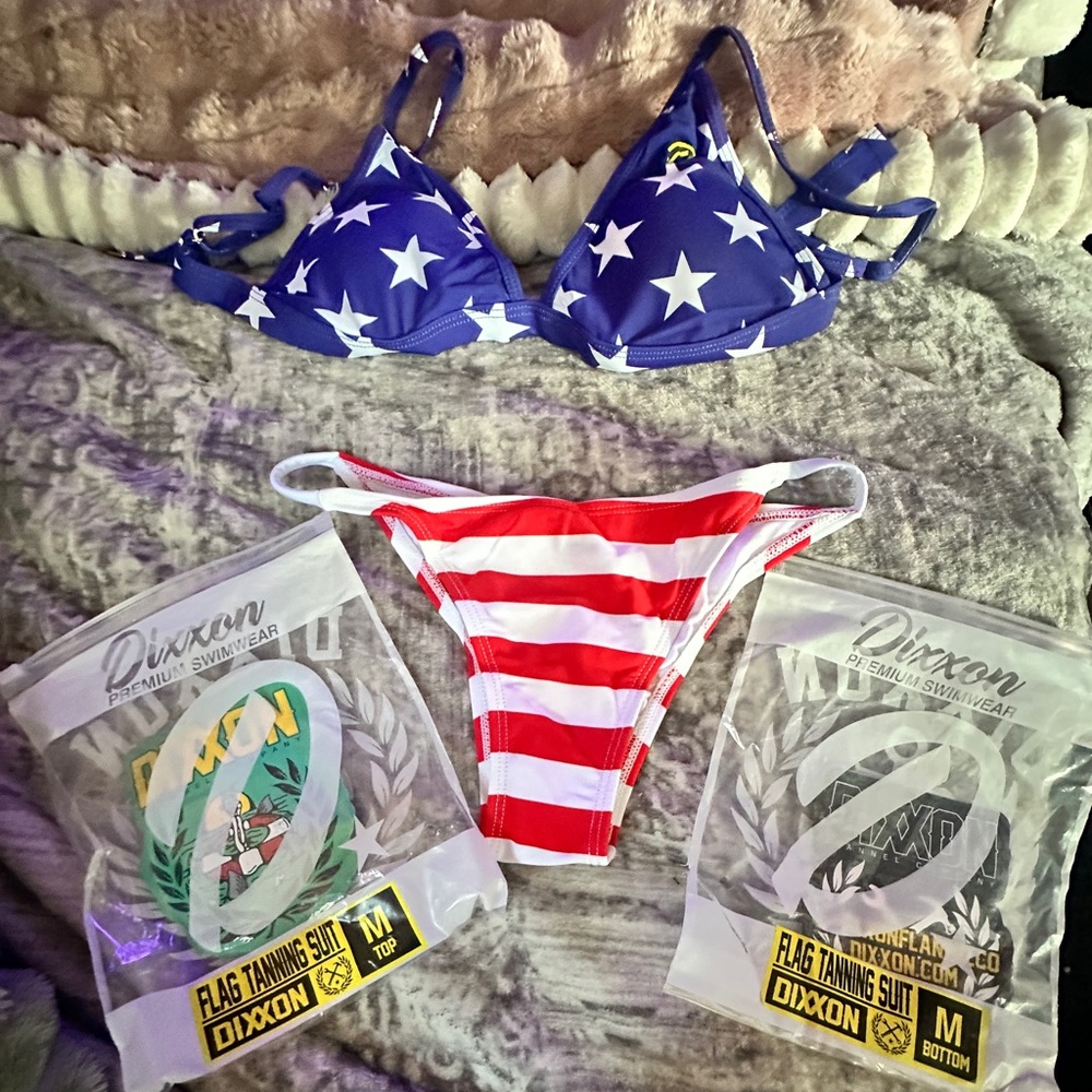 DIXXON Women's Flag   Starry Blue and Striped Red and White Bikini